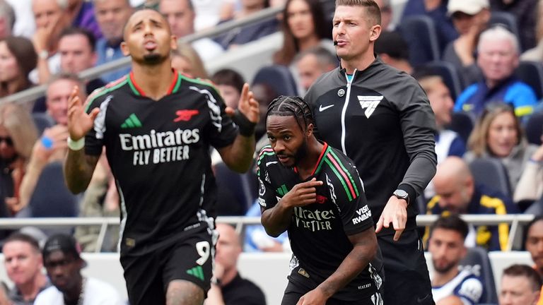 Raheem Sterling comes on for his Arsenal debut