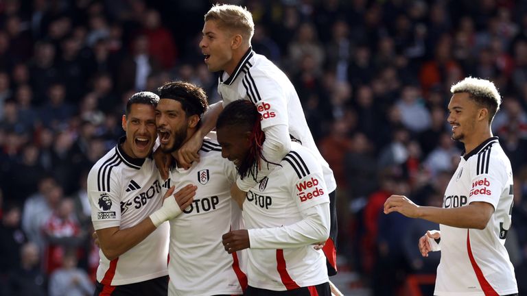 Fulham's Raul Jimenez celebrates his goal with team-mates