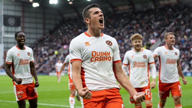 Dundee United's Ross Graham celebrates after scoring to make it 1-0