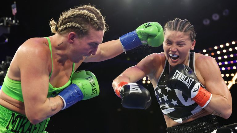 Mikaela Mayer defeated her bitter rival Sandy Ryan by majority decision to win the WBO welterweight world title. Image: Top Rank