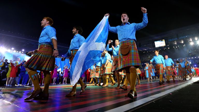 during the Opening Ceremony for the Glasgow 2014 Commonwealth Games at Celtic Park on July 23, 2014 in Glasgow, Scotland.