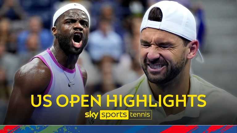 Frances Tiafoe, of the United States, celebrates after winning a point against Grigor Dimitrov, of Bulgaria, during the quarterfinals of the U.S. Open tennis championships, Tuesday, Sept. 3, 2024, in New York.