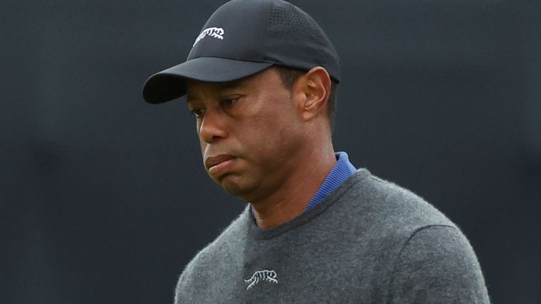 Tiger Woods of the United States walks from the 18th green following his opening round of The 2024 Open Championship at Royal Troon (AP Photo/Scott Heppell)