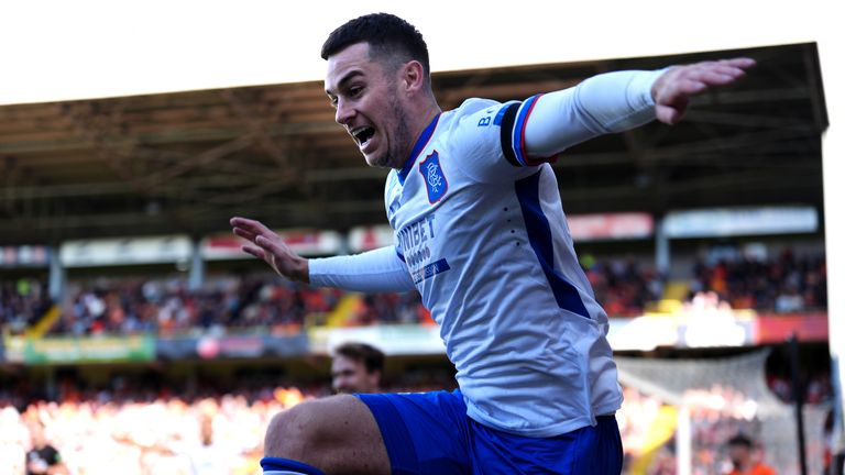 Rangers' Tom Lawrence celebrates scoring their side's first goal of the game