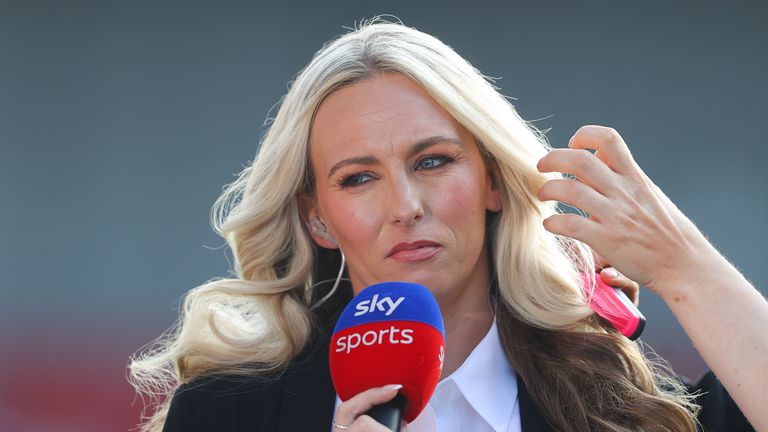 Toni Duggan working as a commentator for Sky Sports