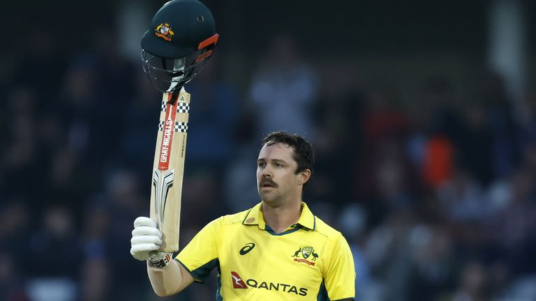 Australia's Travis Head celebrates 100 runs during the first one day international match at Trent Bridge, Nottingham. Picture date: Thursday September 19, 2024.