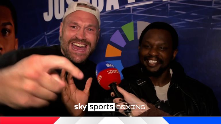 Tyson Fury with Dillian Whyte during Sky interview.