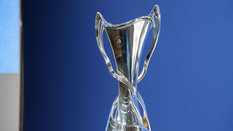 NYON, SWITZERLAND - JULY 5: A view of the UEFA Women's Champions League trophy ahead of the UEFA Women's Champions League 2024/25 Round 1 Draw at the UEFA Headquarters, The House of the European Football, on July 5, 2024, in Nyon, Switzerland. (Photo by Nemanja Basevic - UEFA/UEFA via Getty Images)