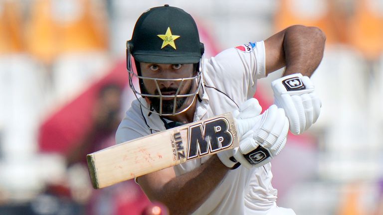 Pakistan's Abdullah Shafique plays a shot during the first day of the first test cricket match between Pakistan and England, in Multan, Pakistan, Monday, Oct. 7, 2024. (AP Photo/Anjum Naveed)