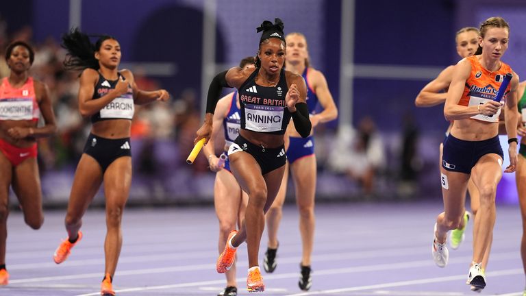 Great Britain's Amber Anning in the Women's 4x400m Relays Final at the Stade de France on the fifteenth day of the 2024 Paris Olympic Games in France. Picture date: Saturday August 10, 2024.