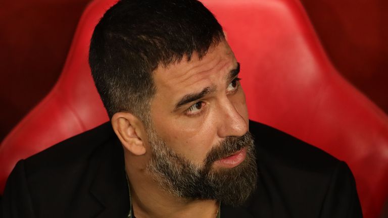 Coach Arda Turan of Eyupspor sitting on the bench during the TFF 1st League match between Goztepe and Eyupspor at Goztepe Gursel Aksel Stadium on December 20, 2023 in Izmir, Turkey. 