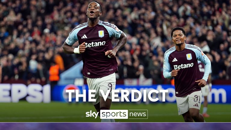 Aston Villa&#39;s Jhon Duran celebrates scoring their side&#39;s second goal of the game during the UEFA Champions League group stage match at Villa Park, Birmingham. Picture date: Tuesday October 22, 2024.