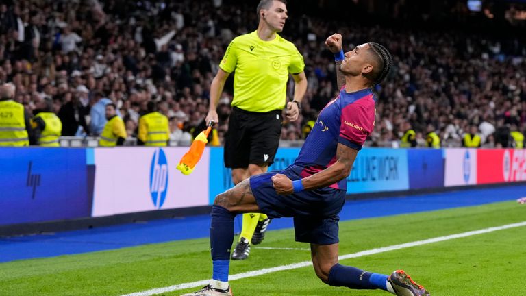 Barcelona's Raphinha put in a delicate chip for 4-0