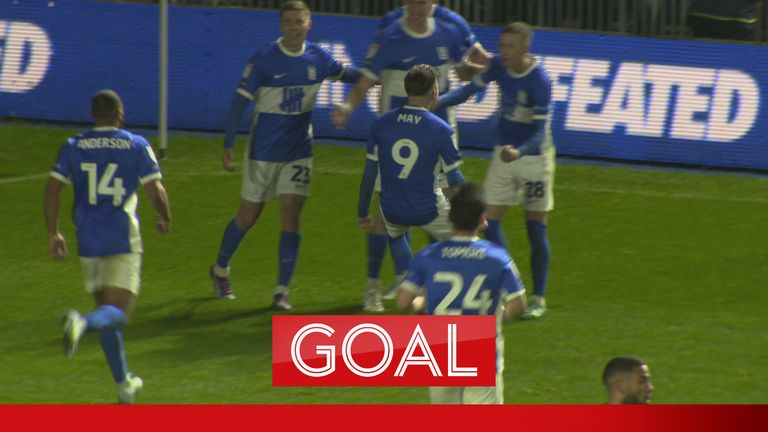 Alfie May opens the scoring for Birmingham against Huddersfield