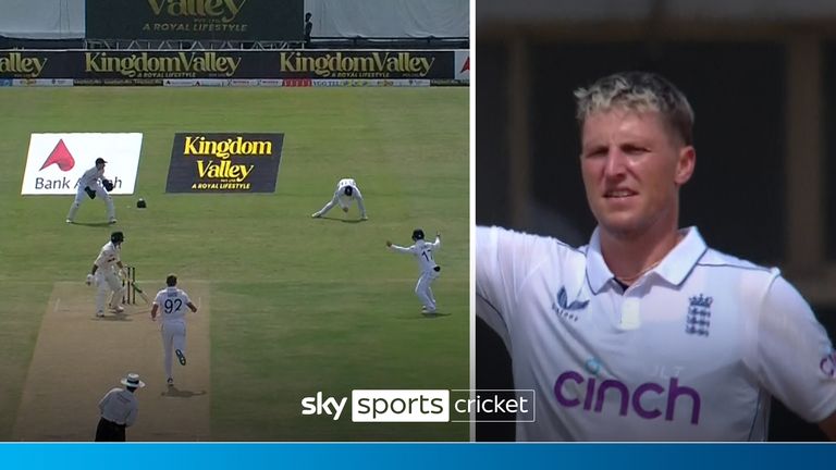 Brydon Carse gets his first England Test wicket thanks to a catch from Harry Brook behind the stumps that runs out Nassem Shah for 26 runs. 