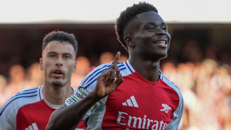 Arsenal's Bukayo Saka celebrates his goal against Southampton