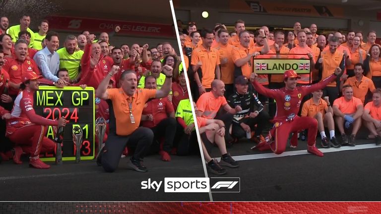 Mclaren's Zak Brown gatecrashed Ferrari's team photo after Carlos Sainz's win so Sainz decided to return the favour.