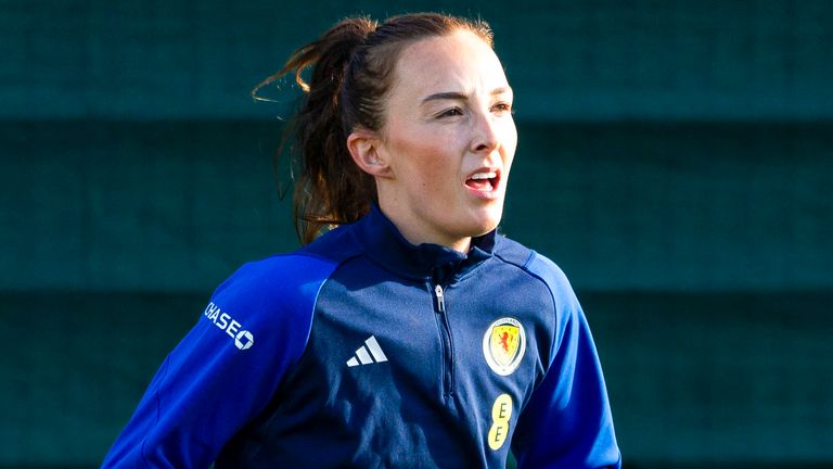 EDINBURGH, SCOTLAND - OCTOBER 22: Caroline Weir during a Scotland Women's training session at the Oriam, on October 22, 2024, in Edinburgh, Scotland. (Photo by Ewan Bootman / SNS Group)