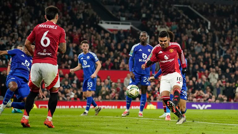 Manchester United's Casemiro scores his team's fourth goal (AP Photo/Dave Thompson)