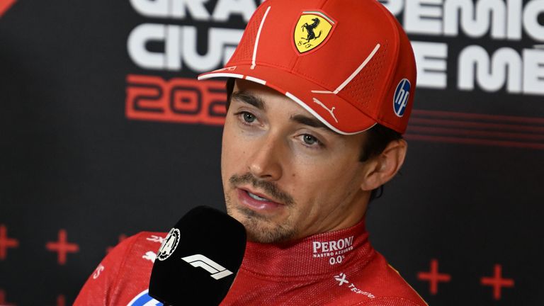 AUTODROMO HERMANOS RODRIGUEZ, MEXICO - OCTOBER 27: Charles Leclerc, Scuderia Ferrari, 3rd position, in the Press Conference during the Mexican GP at Autodromo Hermanos Rodriguez on Sunday October 27, 2024 in Mexico City, Mexico. (Photo by Mark Sutton / Sutton Images)