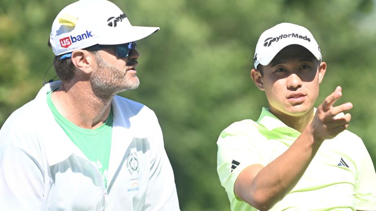 June 9, 2024: Collin Morikawa (USA) and his caddie Jonathan Jakovac during the fourth round at the Memorial Tournament in Dublin, Ohio. Brent Clark/Cal Sport Media (Credit Image: .. Brent Clark/Cal Sport Media) (Cal Sport Media via AP Images)