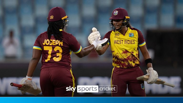 Hayley Matthews and Qiana Joseph shared a brutal opening century partnership as they put West Indies well on course to reach their target of 142 against England.