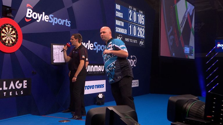 A 105 finish from Rob Cross saw him move within two legs of victory over Martin Schindler at the World Grand Prix.