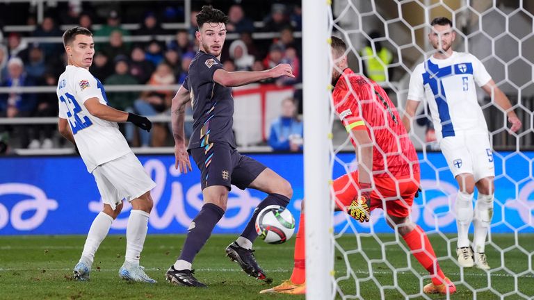 Declan Rice scores England's third goal