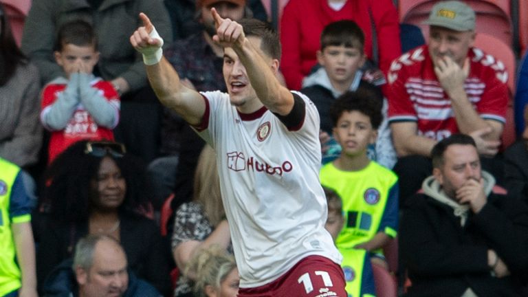 Anis Mehmeti celebrates after scoring Bristol City's opening goal at Middlesbrough