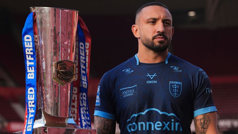 Photo by Olly Hassell/SWpix.com - 07/10/2024 - Rugby League - Betfred Super League Grand Final Preview - Wigan Warriors v Leigh Leopards - Old Trafford, Manchester, England - Hull KR Player Elliot Minchella