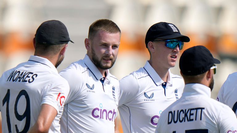 England's Gus Atkinson took two wickets on day one of the first Test in Multan