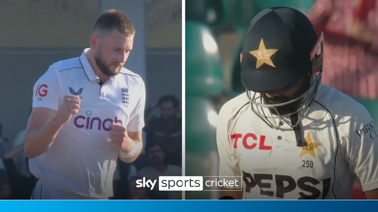 Pakistan's Saudi is finally dismissed against England.