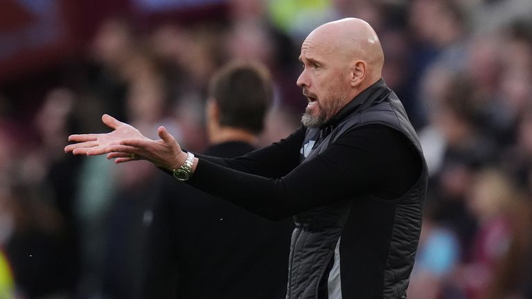 Erik ten Hag gestures on the sidelines