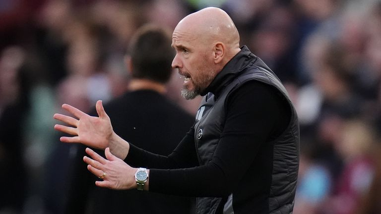 Erik ten Hag gestures on the touchline