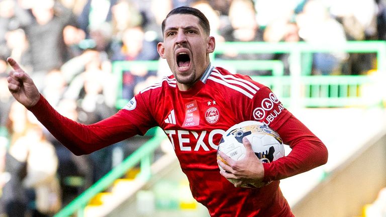 Aberdeen's Ester Sokler celebrates after scoring to make it 2-1 at Celtic