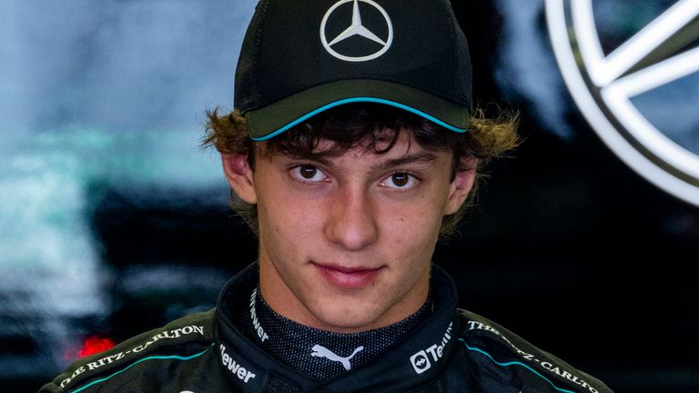 Andrea Kimi Antonelli, Mercedes-AMG F1 Team, in the garage during the Mexican GP at Autodromo Hermanos Rodriguez on Thursday October 24, 2024 in Mexico City. (Photo by Sam Bloxham)