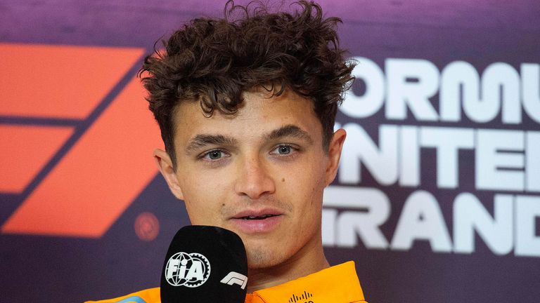 October 17, 2024: Lando Norris (4) with McLaren Formula 1 Team at pre-race press conference Formula 1 Pirelli United States Grand Prix, Circuit of the Americas. Austin, Texas. Mario Cantu/CSM(Credit Image: .. Mario Cantu/Cal Sport Media) (Cal Sport Media via AP Images)