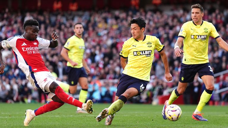 Bukayo Saka scores against Southampton