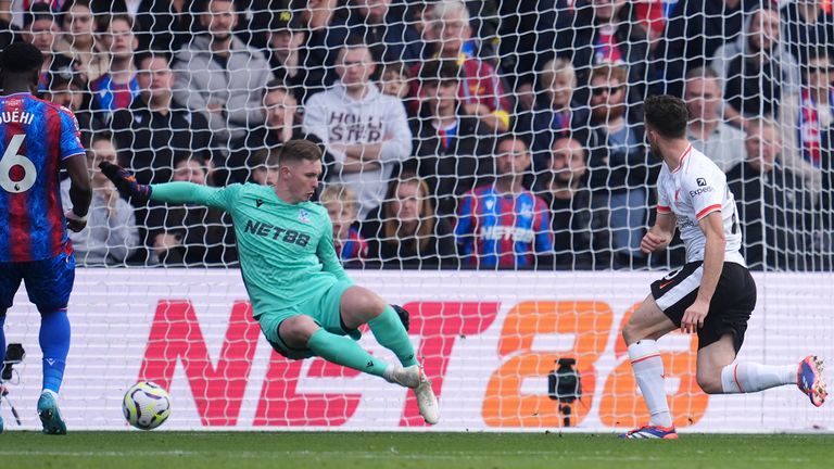 Liverpool's Diogo Jota scores a goal against Crystal Palace