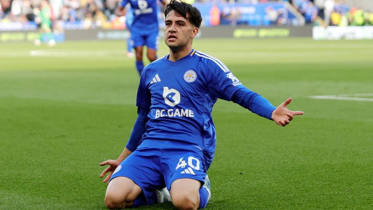 Facundo Buonanotte of Leicester City celebrates after scoring to make it 1-0 against AFC Bournemouth