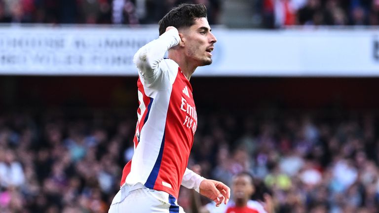 Kai Havertz of Arsenal celebrates scoring against Southampton