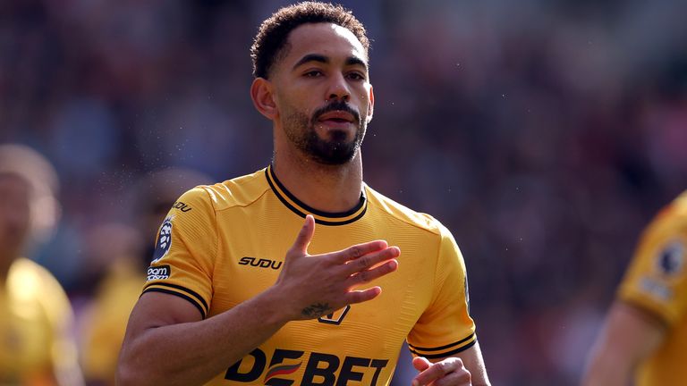 Wolverhampton Wanderers' Matheus Cunha celebrates scoring a goal against Brentford