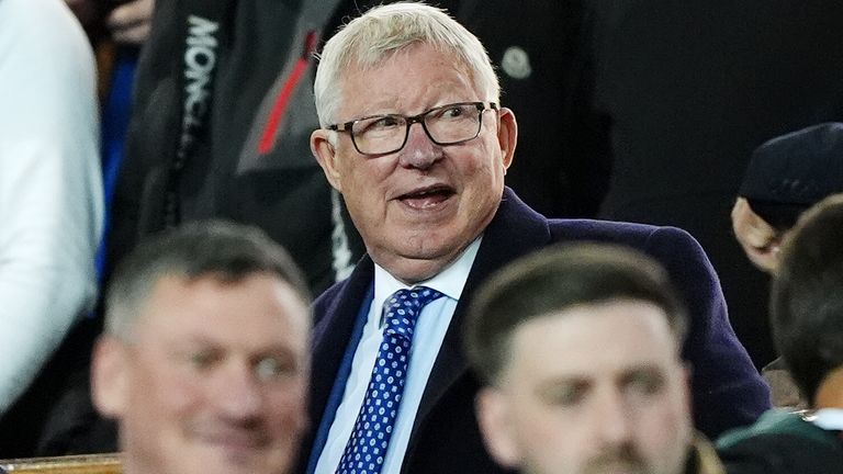 Sir Alex Ferguson in the stands ahead of the UEFA Europa League match at Ibrox Stadium