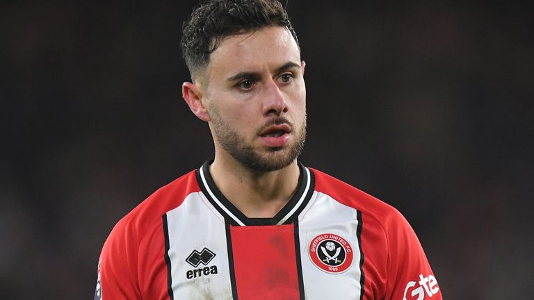 SHEFFIELD, ENGLAND - NOVEMBER 25:  Sheffield United's George Baldock during the Premier League match between Sheffield United and AFC Bournemouth at Bramall Lane on November 25, 2023 in Sheffield, England. (Photo by Dave Howarth - CameraSport via Getty Images)