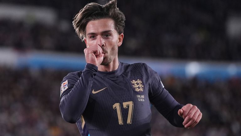 Jack Grealish celebrates his opener in Helsinki