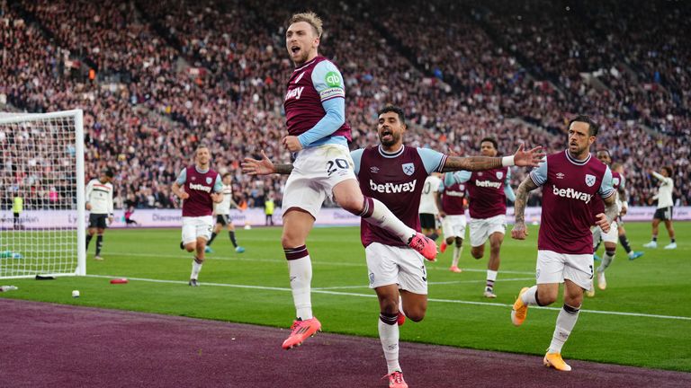 Jarrod Bowen celebrates after restoring West Ham's lead