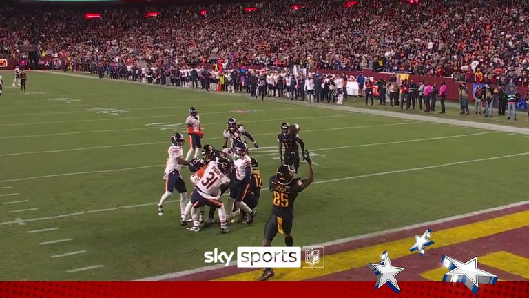 Watch Jayden Daniels throw a  52-yard 'Hail Mary' touchdown to Noah Brown to seal victory over the Chicago Bears at buzzer. 