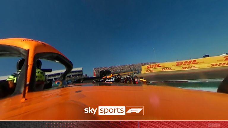 Una mirada de 360 ​​grados al adelantamiento de Lando Norris a Max Verstappen, que le valió a Norris una penalización de cinco segundos en el Gran Premio de Estados Unidos. 