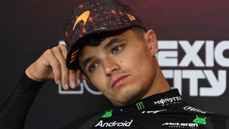 AUTODROMO HERMANOS RODRIGUEZ, MEXICO - OCTOBER 27: Lando Norris, McLaren F1 Team, 2nd position, in the Press Conference during the Mexican GP at Autodromo Hermanos Rodriguez on Sunday October 27, 2024 in Mexico City, Mexico. (Photo by Mark Sutton / Sutton Images)