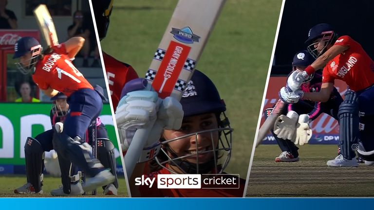 Maia Bouchier scored the best of an outstanding 62 runs as she played a key role in England's win over Scotland at the Women's T20 World Cup. 